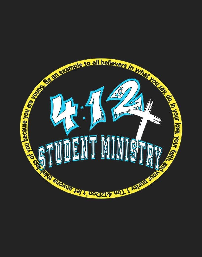 4:12 Student Ministry logo circled by the words of 1 Timothy 4:12