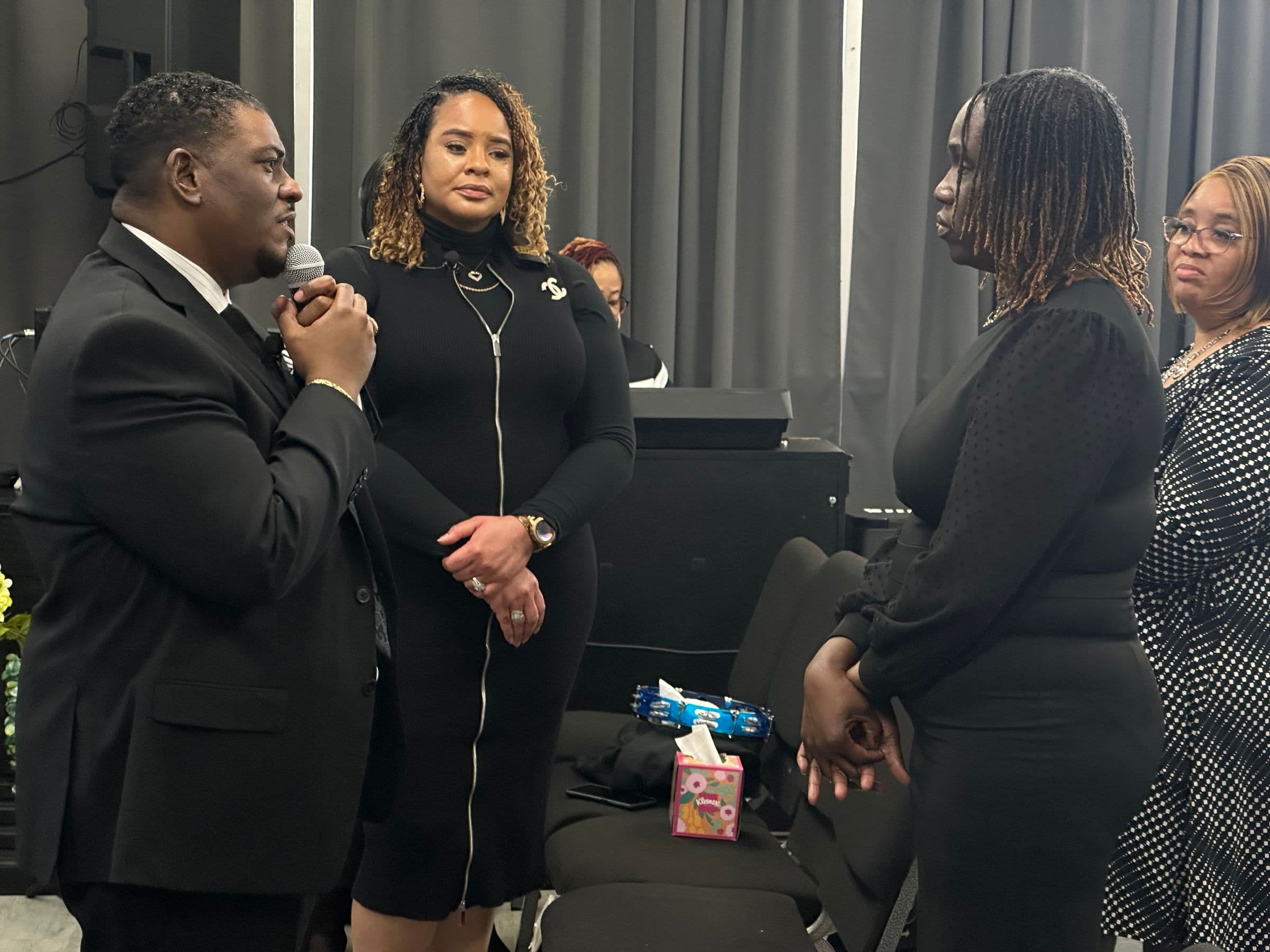 Church members talking together after a service